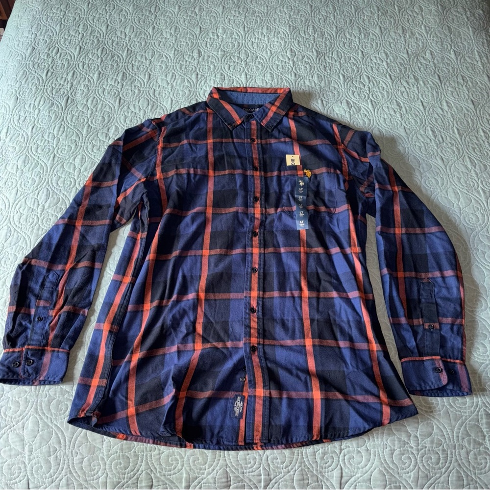 🧡U.S. Polo Assn. Navy Orange Plaid Shirt